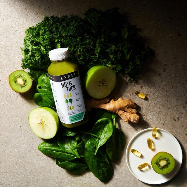 EXALT Nip & Tuck Green Juice with Collagen 330ml, imported from the UK