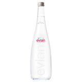 Evian still mineral water 750ml glass bottle - British product