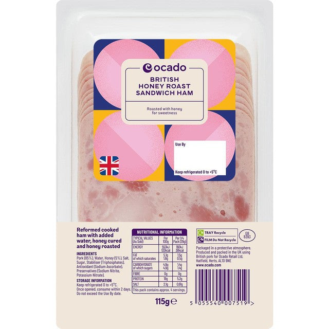 Ocado honey roast sandwich ham 115g, imported from the UK