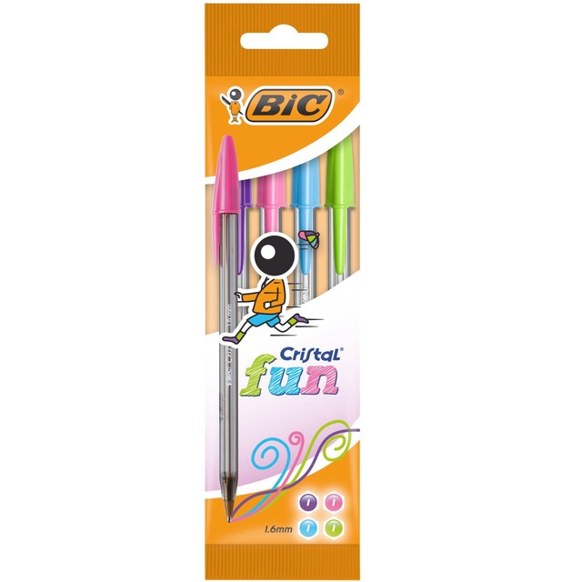 Bic Cristal Fun assorted ballpoint pens pouch of 4 - British product