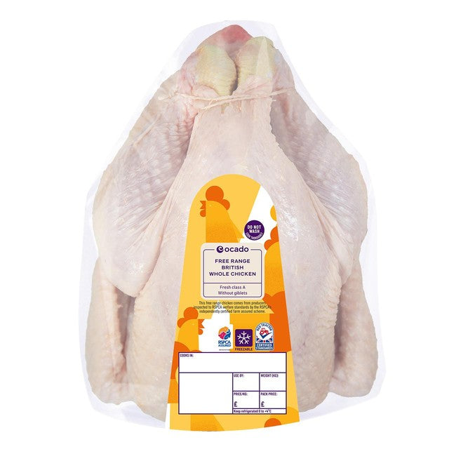 Ocado free range whole chicken 1.8kg, imported from the UK