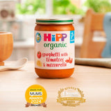 HiPP Organic spaghetti with tomatoes and mozzarella baby food jar 190g, UK version