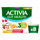 Activia Strawberry Vanilla Peach Raspberry No Added Sugar Fat Free Multipack Yogurt 8x115g