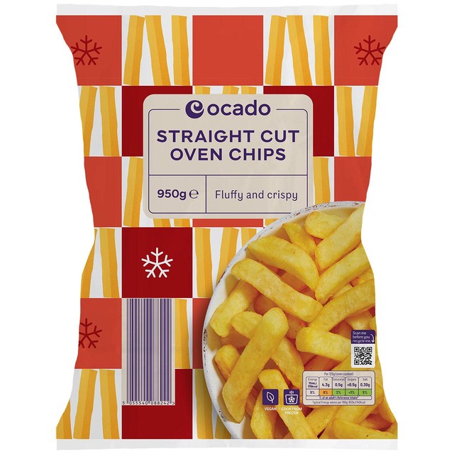 Ocado Straight Cut Oven Chips 950g, imported from the UK