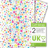 Deva Designs Painted Stars Gift Wrap Sheets 2 Sheets 50cm x 70cm