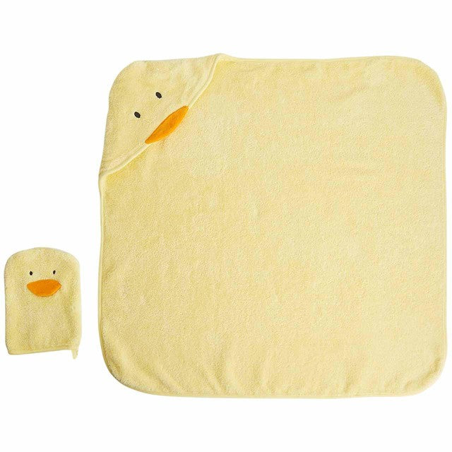 M&S animal hooded towel and mitt set yellow, imported from the UK