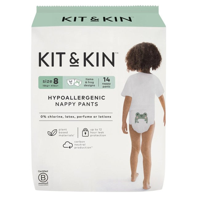 Kit & Kin Hypoallergenic Nappy Pants Size 8 Frog Print, UK version