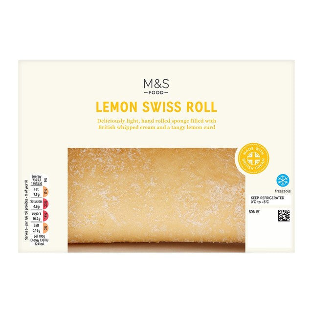 M&S Lemon Swiss Roll 325g, imported from the UK