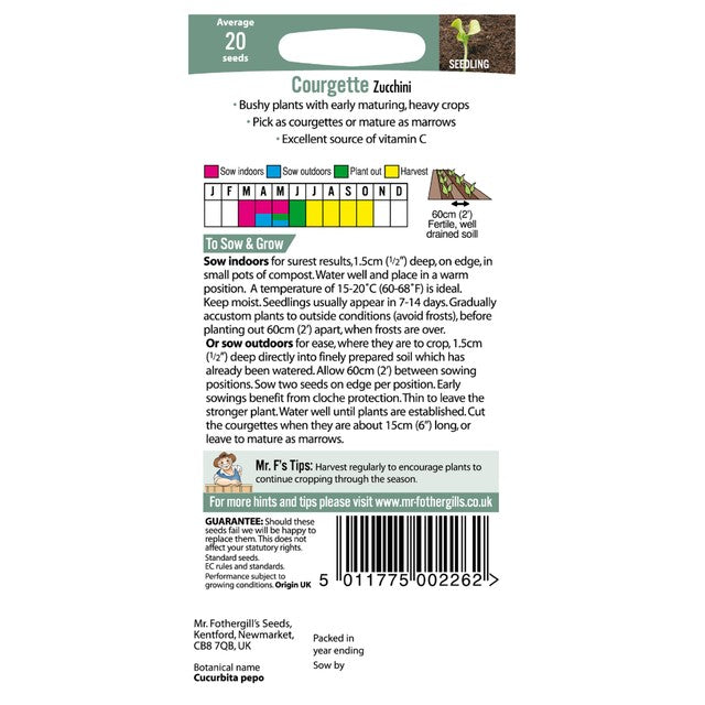 Mr Fothergill's Courgette Zucchini Seeds - British product