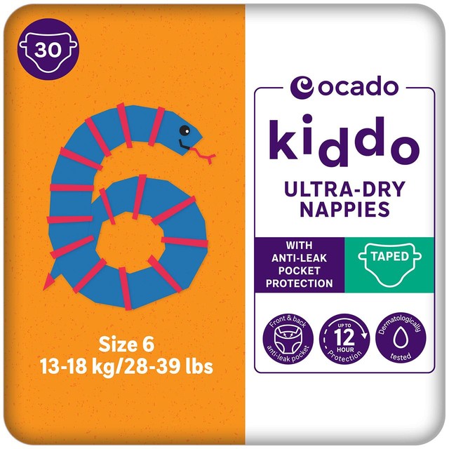 Ocado Kiddo Ultra-Dry Nappies Size 6 13-18kg, imported from the UK