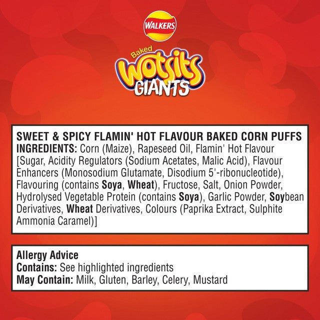 Wotsits Giants baked corn puffs sweet and spicy Flamin' Hot flavour 130g (British brand)