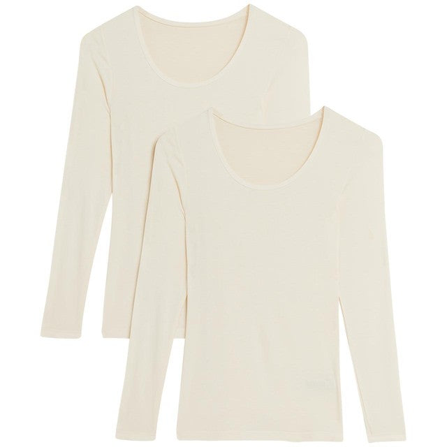 M&S Women's Heatgen Light Thermal Long Sleeve Tops Cream 2 Pack Size 14, imported from the UK