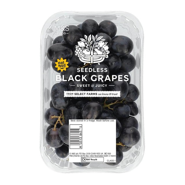M&S seedless black grapes 500g, imported from the UK