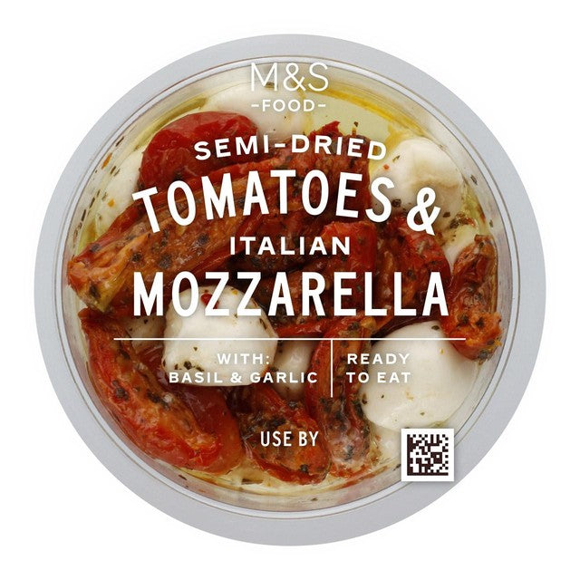 M&S slow roasted tomatoes and mozzarella antipasti 196g, imported from the UK