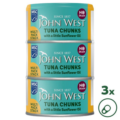 John West No Drain Tuna Chunks with a Little Sunflower Oil MSC Canned Tuna 3 x 100g