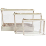 M&S 3-piece clear makeup bag set in light cream, imported from the UK