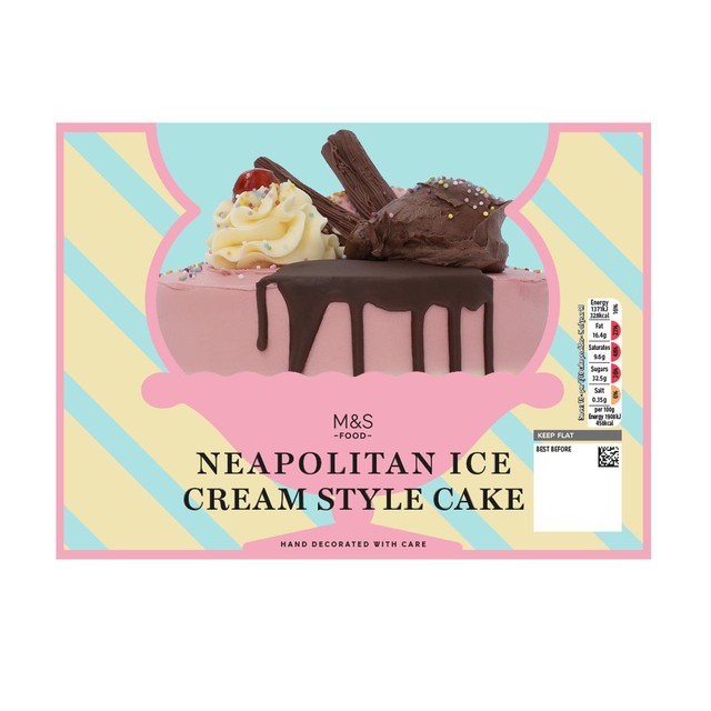M&S Neapolitan ice cream parlour cake 1.23kg, imported from the UK