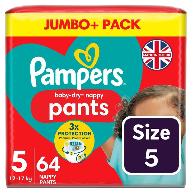 Pampers Baby-Dry nappy pants size 5 jumbo pack, imported from the UK