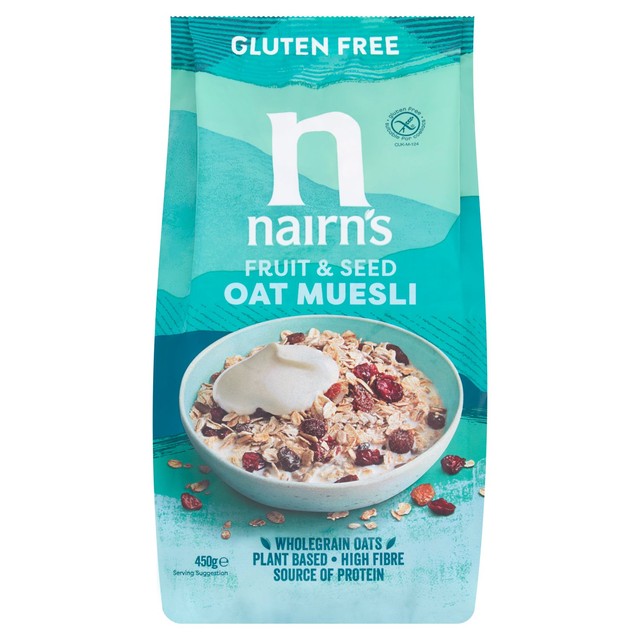Nairn's Gluten Free Fruit & Seed Oat Muesli 450g, imported from the UK