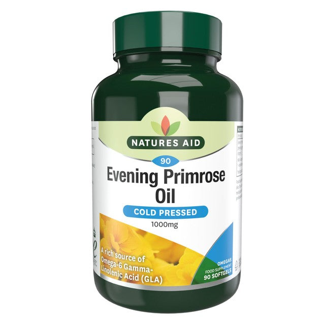 Natures Aid Evening Primrose Oil soft gel capsules 90 count, imported from the UK