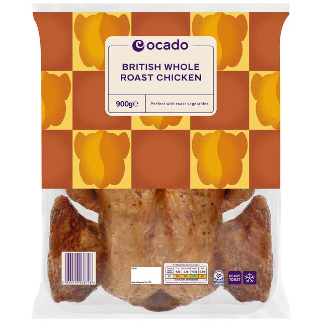 Ocado whole roast chicken 900g, imported from the UK