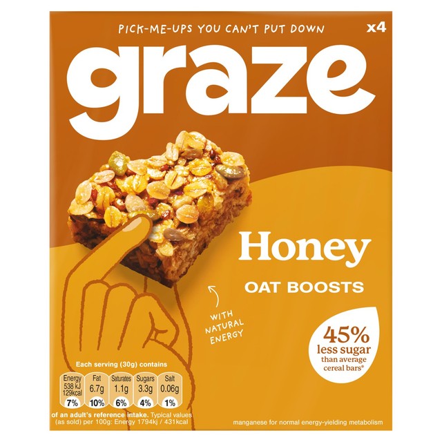 Graze Honey Oat Boost flapjack 4 x 30g, UK version
