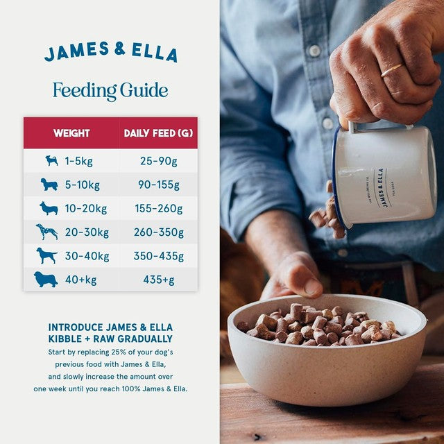 James & Ella kibble and freeze-dried raw beef dog food 1.5kg, UK version