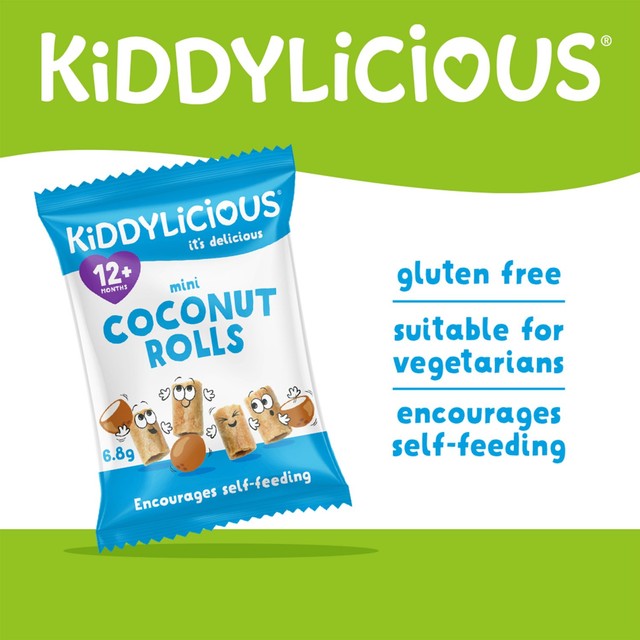 Kiddylicious Original Mini Coconut Rolls baby snacks 8 x 7g, UK version