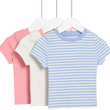 M&S Girls Cotton Rich Peach T-Shirts Multi Short Sleeve 6-7 Years