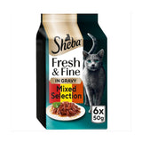 Sheba cat food pouches beef chicken lamb gravy 6x50g (British brand)