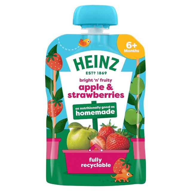 Heinz apple & strawberry baby food fruit puree pouch 100g, UK version