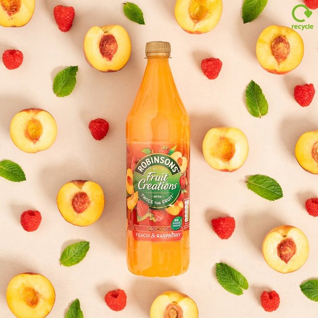 Robinsons peach raspberry no added sugar squash 1L, imported from the UK