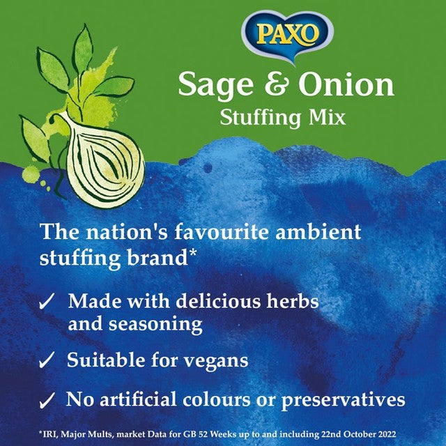 Paxo sage & onion stuffing mix 85g, imported from the UK