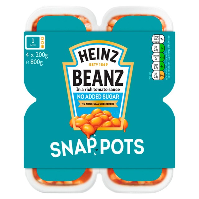 Heinz Baked Beans No Added Sugar Snap Pots 4x200g, UK version