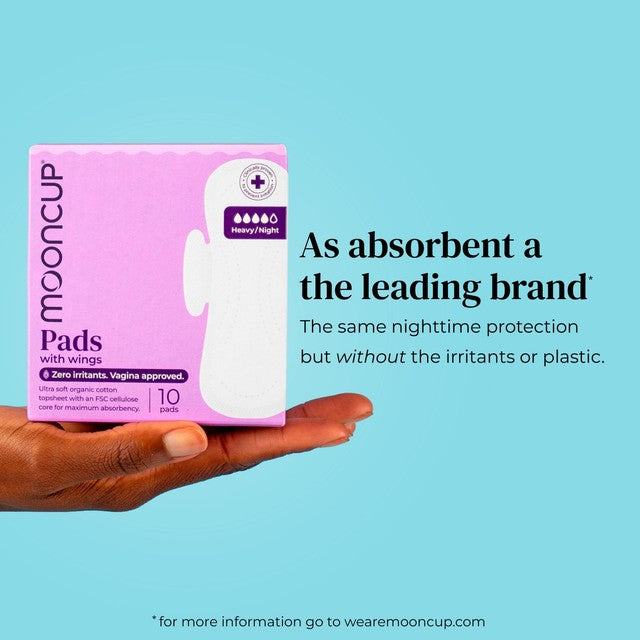 Mooncup Heavy Night period pads 10 pack, imported from the UK