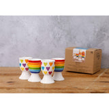 KitchenCraft ceramic egg cup set with rainbow stripes and heart pattern, UK version
