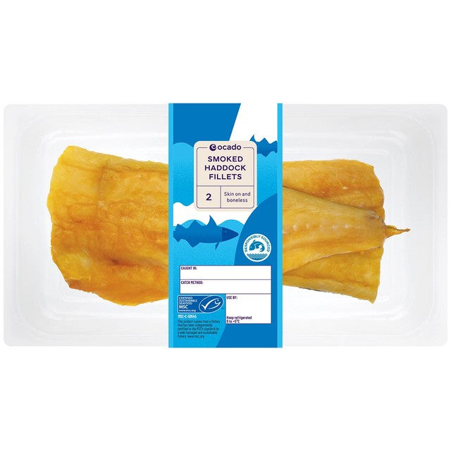 Ocado smoked haddock fillets skin on and boneless 280g, imported from the UK