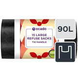 Ocado Large Black Tie Handle Refuse Sacks 90L