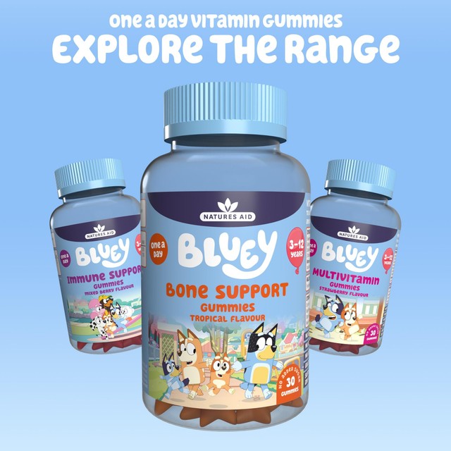 Natures Aid Bluey bone support vitamin gummies tropical flavoured 30 gummies, imported from the UK
