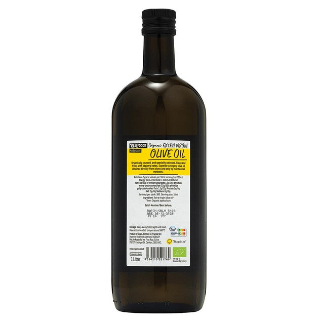 Realfoods extra virgin olive oil 1L, imported from the UK