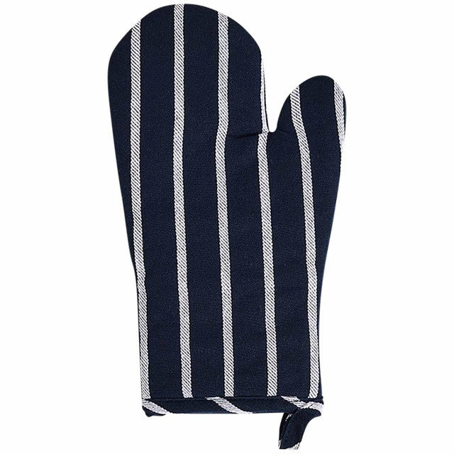 M&S Butchers Stripe oven glove in navy, imported from the UK
