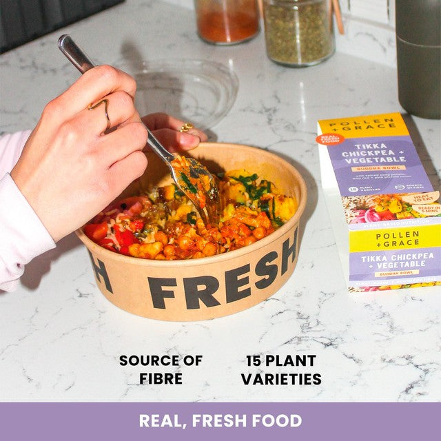 Pollen + Grace Tikka chickpea and vegetable hot bowl 400g, imported from the UK