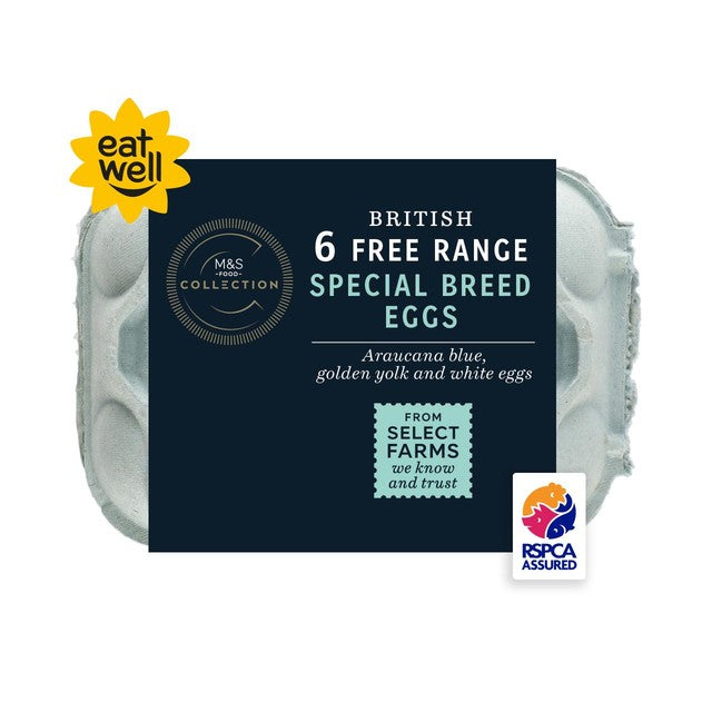 M&S mixed size free range eggs 6 pack, imported from the UK