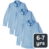 M&S Boys Blue Long Sleeve School Shirt 6-7 Years 3 Pack