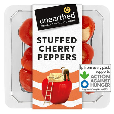 Unearthed Stuffed Cherry Peppers Cream Cheese & Paprika Pickled Peppers 125g