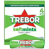 Trebor peppermint mint sweets with chewy centre and crunchy shell, 4 rolls 152g (British brand)