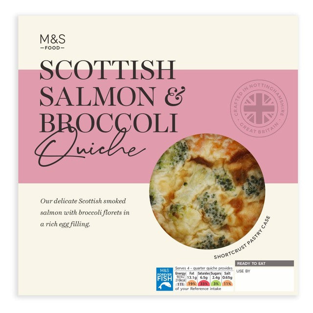 M&S Scottish Salmon Broccoli Quiche 400g, imported from the UK