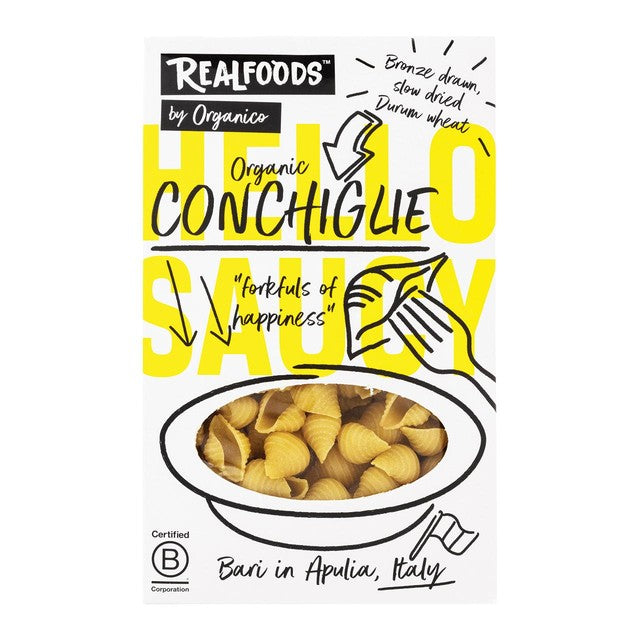 Realfoods by Organico organic conchiglie pasta 500g, imported from the UK