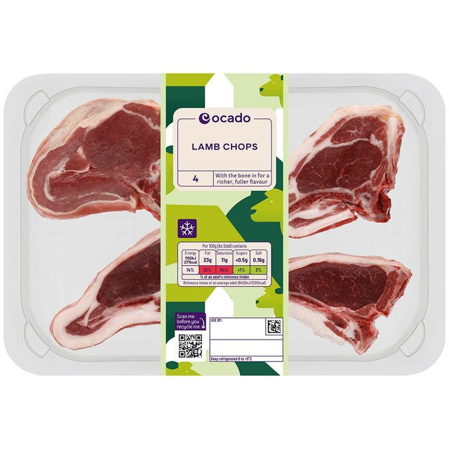 Ocado 4 bone-in lamb chops 340g, imported from the UK