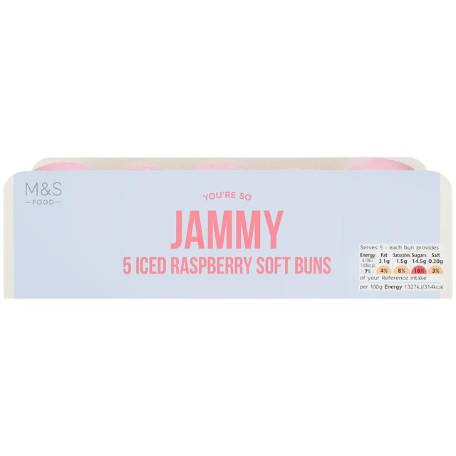 M&S Iced Raspberry Soft Buns 5 per pack, imported from the UK